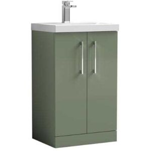 Nuie - Arno Floor Standing 2-Door Vanity Unit with Basin-3 500mm Wide - Satin Green Nuie - Arno Floor Standing 2-Door Vanity Unit with Basin-3 500mm Wide - Satin Green