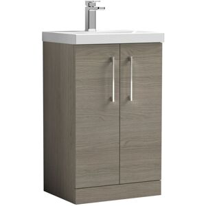 Nuie - Arno Floor Standing 2-Door Vanity Unit with Basin-3 500mm Wide - Solace Oak Woodgrain Nuie - Arno Floor Standing 2-Door Vanity Unit with Basin-3 500mm Wide - Solace Oak Woodgrain