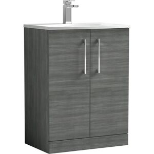 Nuie - Arno Floor Standing 2-Door Vanity Unit with Basin-4 600mm Wide - Anthracite Woodgrain Nuie - Arno Floor Standing 2-Door Vanity Unit with Basin-4 600mm Wide - Anthracite Woodgrain