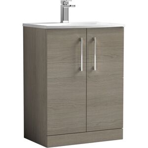 Nuie - Arno Floor Standing 2-Door Vanity Unit with Basin-4 600mm Wide - Solace Oak Woodgrain Nuie - Arno Floor Standing 2-Door Vanity Unit with Basin-4 600mm Wide - Solace Oak Woodgrain
