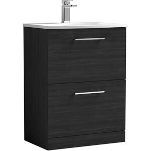 Nuie - Arno Floor Standing 2-Drawer Vanity Unit with Basin-4 600mm Wide - Black Woodgrain Nuie - Arno Floor Standing 2-Drawer Vanity Unit with Basin-4 600mm Wide - Black Woodgrain