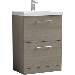 Nuie - Arno Floor Standing 2-Drawer Vanity Unit with Basin-1 600mm Wide - Solace Oak Woodgrain Nuie - Arno Floor Standing 2-Drawer Vanity Unit with Basin-1 600mm Wide - Solace Oak Woodgrain