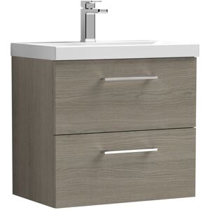 Nuie - Arno Wall Hung 2-Drawer Vanity Unit with Basin-1 600mm Wide - Solace Oak Woodgrain Nuie - Arno Wall Hung 2-Drawer Vanity Unit with Basin-1 600mm Wide - Solace Oak Woodgrain