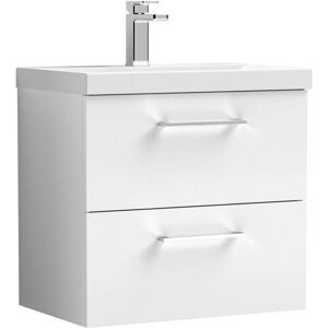 Nuie - Arno Wall Hung 2-Drawer Vanity Unit with Basin-3 600mm Wide - Gloss White Nuie - Arno Wall Hung 2-Drawer Vanity Unit with Basin-3 600mm Wide - Gloss White