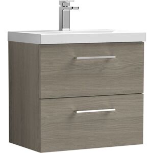 Nuie - Arno Wall Hung 2-Drawer Vanity Unit with Basin-3 600mm Wide - Solace Oak Woodgrain Nuie - Arno Wall Hung 2-Drawer Vanity Unit with Basin-3 600mm Wide - Solace Oak Woodgrain