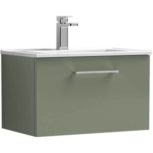 Nuie - Arno Wall Hung 1-Drawer Vanity Unit with Basin-2 600mm Wide - Satin Green Nuie - Arno Wall Hung 1-Drawer Vanity Unit with Basin-2 600mm Wide - Satin Green