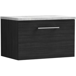 Arno Wall Hung 1-Drawer Vanity Unit with Bellato Grey Worktop 600mm Wide - Black Woodgrain - Nuie Arno Wall Hung 1-Drawer Vanity Unit with Bellato Grey Worktop 600mm Wide - Black Woodgrain - Nuie