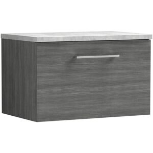 Arno Wall Hung 1-Drawer Vanity Unit with Bellato Grey Worktop 600mm Wide - Anthracite Woodgrain - Nuie Arno Wall Hung 1-Drawer Vanity Unit with Bellato Grey Worktop 600mm Wide - Anthracite Woodgrain - Nuie
