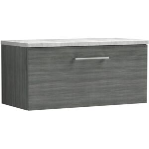 Nuie Arno Wall Hung 1-Drawer Vanity Unit with Bellato Grey Worktop 800mm Wide - Anthracite Woodgrain Nuie Arno Wall Hung 1-Drawer Vanity Unit with Bellato Grey Worktop 800mm Wide - Anthracite Woodgrain