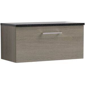 Nuie - Arno Wall Hung 1-Drawer Vanity Unit with Sparkling Black Worktop 800mm Wide - Solace Oak Woodgrain Nuie - Arno Wall Hung 1-Drawer Vanity Unit with Sparkling Black Worktop 800mm Wide - Solace Oak Woodgrain
