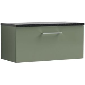 Nuie Arno Wall Hung 1-Drawer Vanity Unit with Sparkling Black Worktop 800mm Wide - Satin Green Nuie Arno Wall Hung 1-Drawer Vanity Unit with Sparkling Black Worktop 800mm Wide - Satin Green