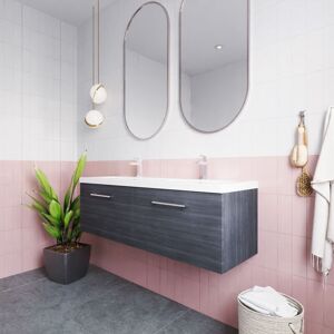 Nuie - Arno Anthracite Woodgrain 1200mm Wall Hung 2 Drawer Vanity Unit and Double Polymarble Basins - ARN522C Nuie - Arno Anthracite Woodgrain 1200mm Wall Hung 2 Drawer Vanity Unit and Double Polymarble Basins - ARN522C