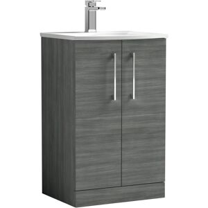 Nuie - Arno Floor Standing 2-Door Vanity Unit with Basin-4 500mm Wide - Anthracite Woodgrain Nuie - Arno Floor Standing 2-Door Vanity Unit with Basin-4 500mm Wide - Anthracite Woodgrain