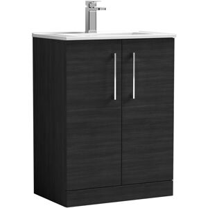 Nuie - Arno Charcoal Black Woodgrain 600mm 2 Door Vanity Unit and Minimalist Ceramic Basin - ARN603B Nuie - Arno Charcoal Black Woodgrain 600mm 2 Door Vanity Unit and Minimalist Ceramic Basin - ARN603B