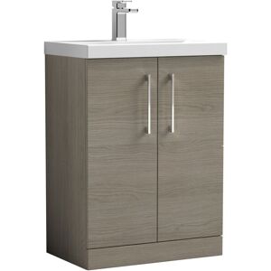 Nuie - Arno Floor Standing 2-Door Vanity Unit with Basin-3 600mm Wide - Solace Oak Woodgrain Nuie - Arno Floor Standing 2-Door Vanity Unit with Basin-3 600mm Wide - Solace Oak Woodgrain