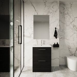 Nuie - Arno Floor Standing 2-Drawer Vanity Unit with Basin-2 600mm Wide - Black Woodgrain Nuie - Arno Floor Standing 2-Drawer Vanity Unit with Basin-2 600mm Wide - Black Woodgrain