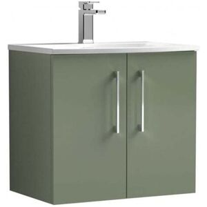 Nuie - Arno Wall Hung 2-Door Vanity Unit with Basin-4 600mm Wide - Satin Green Nuie - Arno Wall Hung 2-Door Vanity Unit with Basin-4 600mm Wide - Satin Green