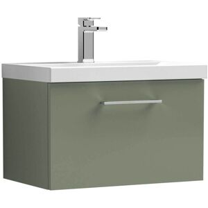 Nuie - Arno Wall Hung 1-Drawer Vanity Unit with Basin-3 600mm Wide - Satin Green Nuie - Arno Wall Hung 1-Drawer Vanity Unit with Basin-3 600mm Wide - Satin Green