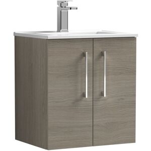 Nuie - Arno Wall Hung 2-Door Vanity Unit with Basin-2 500mm Wide - Solace Oak Woodgrain Nuie - Arno Wall Hung 2-Door Vanity Unit with Basin-2 500mm Wide - Solace Oak Woodgrain