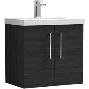 Nuie Arno Wall Hung 2-Door Vanity Unit with Basin-1 600mm Wide - Black Woodgrain Nuie Arno Wall Hung 2-Door Vanity Unit with Basin-1 600mm Wide - Black Woodgrain