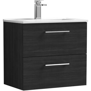 Nuie - Arno Wall Hung 2-Drawer Vanity Unit with Basin-2 600mm Wide - Black Woodgrain Nuie - Arno Wall Hung 2-Drawer Vanity Unit with Basin-2 600mm Wide - Black Woodgrain