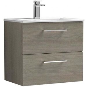 Nuie - Arno Wall Hung 2-Drawer Vanity Unit with Basin-2 600mm Wide - Solace Oak Woodgrain Nuie - Arno Wall Hung 2-Drawer Vanity Unit with Basin-2 600mm Wide - Solace Oak Woodgrain