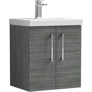 Nuie - Arno Wall Hung 2-Door Vanity Unit with Basin-1 500mm Wide - Anthracite Woodgrain Nuie - Arno Wall Hung 2-Door Vanity Unit with Basin-1 500mm Wide - Anthracite Woodgrain
