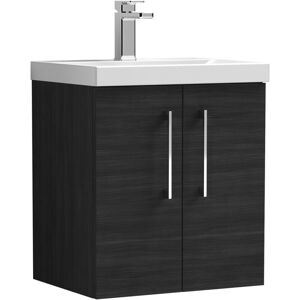 Nuie - Arno Wall Hung 2-Door Vanity Unit with Basin-3 500mm Wide - Black Woodgrain Nuie - Arno Wall Hung 2-Door Vanity Unit with Basin-3 500mm Wide - Black Woodgrain