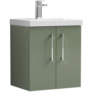 Nuie - Arno Wall Hung 2-Door Vanity Unit with Basin-3 500mm Wide - Satin Green Nuie - Arno Wall Hung 2-Door Vanity Unit with Basin-3 500mm Wide - Satin Green