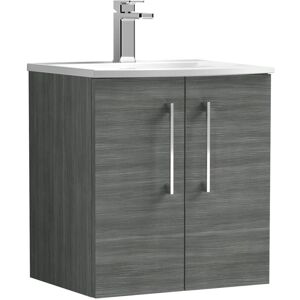 Nuie - Arno Wall Hung 2-Door Vanity Unit with Basin-4 500mm Wide - Anthracite Woodgrain Nuie - Arno Wall Hung 2-Door Vanity Unit with Basin-4 500mm Wide - Anthracite Woodgrain
