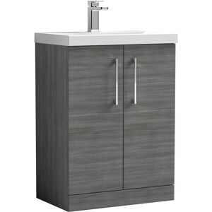 Nuie - Arno Floor Standing 2-Door Vanity Unit with Basin-1 600mm Wide - Anthracite Woodgrain Nuie - Arno Floor Standing 2-Door Vanity Unit with Basin-1 600mm Wide - Anthracite Woodgrain