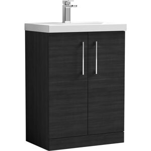 Nuie - Arno Charcoal Black Woodgrain 600mm 2 Door Vanity Unit and Mid Edge Ceramic Basin - ARN603A Nuie - Arno Charcoal Black Woodgrain 600mm 2 Door Vanity Unit and Mid Edge Ceramic Basin - ARN603A