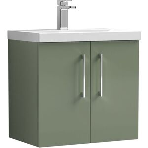 Nuie - Arno Wall Hung 2-Door Vanity Unit with Basin-3 600mm Wide - Satin Green Nuie - Arno Wall Hung 2-Door Vanity Unit with Basin-3 600mm Wide - Satin Green