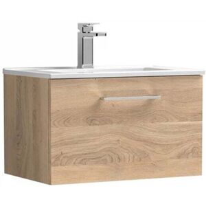 Nuie - Arno Wall Hung 1-Drawer Vanity Unit with Basin-2 600mm Wide - Bleached Oak Nuie - Arno Wall Hung 1-Drawer Vanity Unit with Basin-2 600mm Wide - Bleached Oak