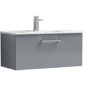 Nuie - Arno Wall Hung 1-Drawer Vanity Unit with Basin-2 800mm Wide - Satin Grey Nuie - Arno Wall Hung 1-Drawer Vanity Unit with Basin-2 800mm Wide - Satin Grey