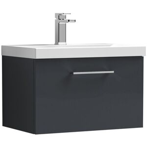 Nuie - Arno Wall Hung 1-Drawer Vanity Unit with Basin-3 600mm Wide - Satin Anthracite Nuie - Arno Wall Hung 1-Drawer Vanity Unit with Basin-3 600mm Wide - Satin Anthracite