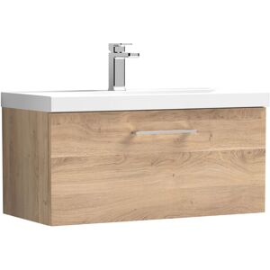 Nuie - Arno Wall Hung 1-Drawer Vanity Unit with Basin-3 800mm Wide - Bleached Oak Nuie - Arno Wall Hung 1-Drawer Vanity Unit with Basin-3 800mm Wide - Bleached Oak