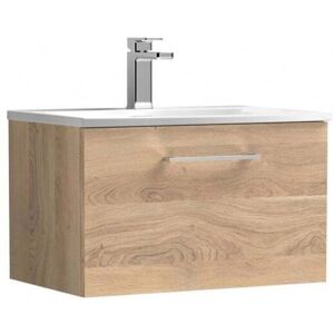 Nuie - Arno Wall Hung 1-Drawer Vanity Unit with Basin-4 600mm Wide - Bleached Oak Nuie - Arno Wall Hung 1-Drawer Vanity Unit with Basin-4 600mm Wide - Bleached Oak