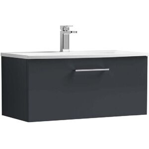 Nuie - Arno Wall Hung 1-Drawer Vanity Unit with Basin-4 800mm Wide - Satin Anthracite Nuie - Arno Wall Hung 1-Drawer Vanity Unit with Basin-4 800mm Wide - Satin Anthracite