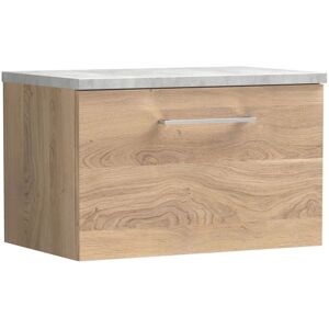 Nuie - Arno Wall Hung 1-Drawer Vanity Unit with Bellato Grey Worktop 600mm Wide - Bleached Oak Nuie - Arno Wall Hung 1-Drawer Vanity Unit with Bellato Grey Worktop 600mm Wide - Bleached Oak