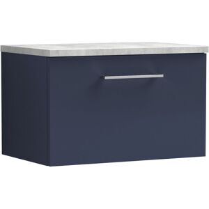 Arno Wall Hung 1-Drawer Vanity Unit with Bellato Grey Worktop 600mm Wide - Midnight Blue - Nuie Arno Wall Hung 1-Drawer Vanity Unit with Bellato Grey Worktop 600mm Wide - Midnight Blue - Nuie