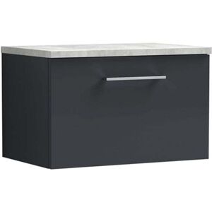 Arno Wall Hung 1-Drawer Vanity Unit with Bellato Grey Worktop 600mm Wide - Satin Anthracite - Nuie Arno Wall Hung 1-Drawer Vanity Unit with Bellato Grey Worktop 600mm Wide - Satin Anthracite - Nuie