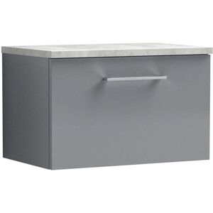 Arno Wall Hung 1-Drawer Vanity Unit with Bellato Grey Worktop 600mm Wide - Satin Grey - Nuie Arno Wall Hung 1-Drawer Vanity Unit with Bellato Grey Worktop 600mm Wide - Satin Grey - Nuie