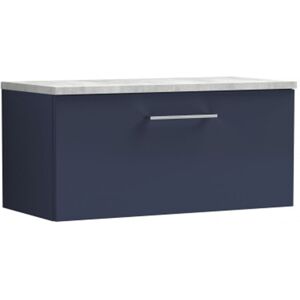 Nuie Arno Wall Hung 1-Drawer Vanity Unit with Bellato Grey Worktop 800mm Wide - Midnight Blue Nuie Arno Wall Hung 1-Drawer Vanity Unit with Bellato Grey Worktop 800mm Wide - Midnight Blue