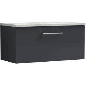 Arno Wall Hung 1-Drawer Vanity Unit with Bellato Grey Worktop 800mm Wide - Satin Anthracite - Nuie Arno Wall Hung 1-Drawer Vanity Unit with Bellato Grey Worktop 800mm Wide - Satin Anthracite - Nuie
