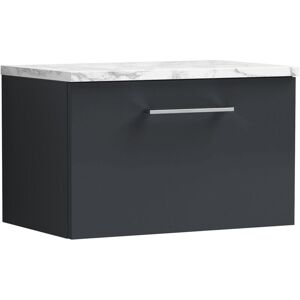 Arno Wall Hung 1-Drawer Vanity Unit with Carrera Marble Worktop 600mm Wide - Satin Anthracite - Nuie Arno Wall Hung 1-Drawer Vanity Unit with Carrera Marble Worktop 600mm Wide - Satin Anthracite - Nuie