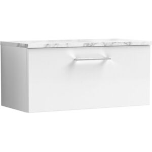 Arno Wall Hung 1-Drawer Vanity Unit with Carrera Marble Worktop 800mm Wide - Gloss White - Nuie Arno Wall Hung 1-Drawer Vanity Unit with Carrera Marble Worktop 800mm Wide - Gloss White - Nuie