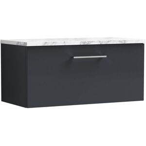Arno Wall Hung 1-Drawer Vanity Unit with Carrera Marble Worktop 800mm Wide - Satin Anthracite - Nuie Arno Wall Hung 1-Drawer Vanity Unit with Carrera Marble Worktop 800mm Wide - Satin Anthracite - Nuie