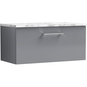 Nuie Arno Wall Hung 1-Drawer Vanity Unit with Carrera Marble Worktop 800mm Wide - Satin Grey Nuie Arno Wall Hung 1-Drawer Vanity Unit with Carrera Marble Worktop 800mm Wide - Satin Grey
