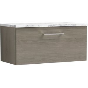 Arno Wall Hung 1-Drawer Vanity Unit with Carrera Marble Worktop 800mm Wide - Solace oak - Nuie Arno Wall Hung 1-Drawer Vanity Unit with Carrera Marble Worktop 800mm Wide - Solace oak - Nuie